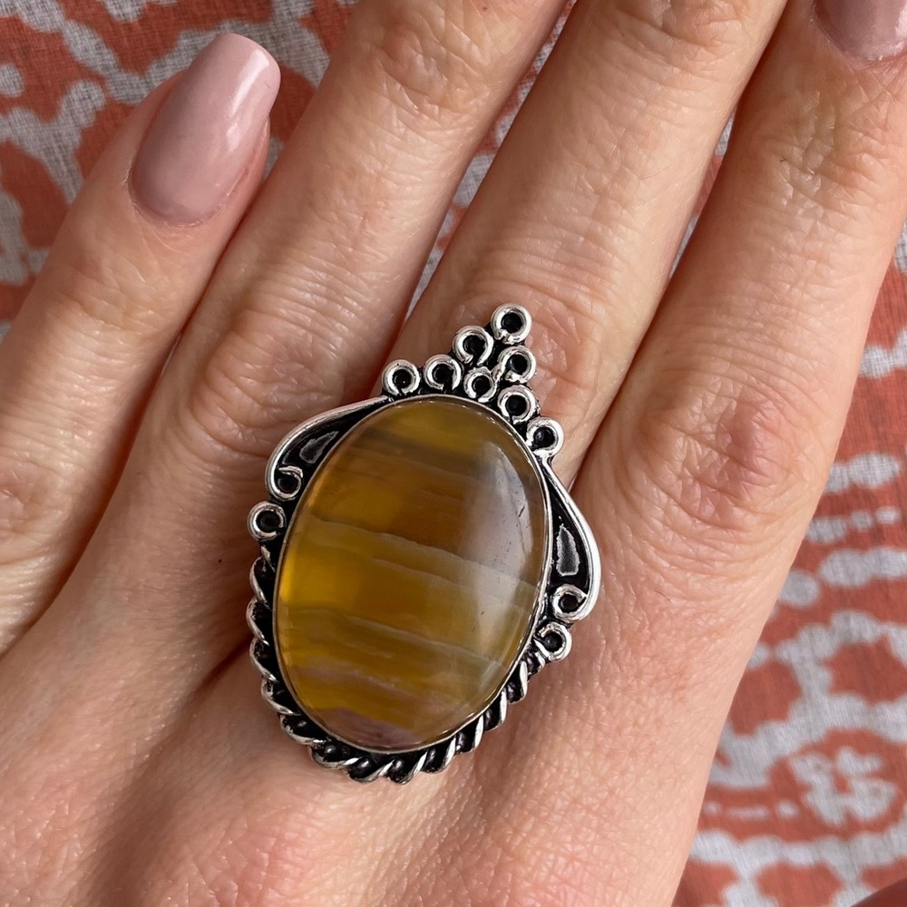 Large Honey Coloured Fluorite Ring size 9